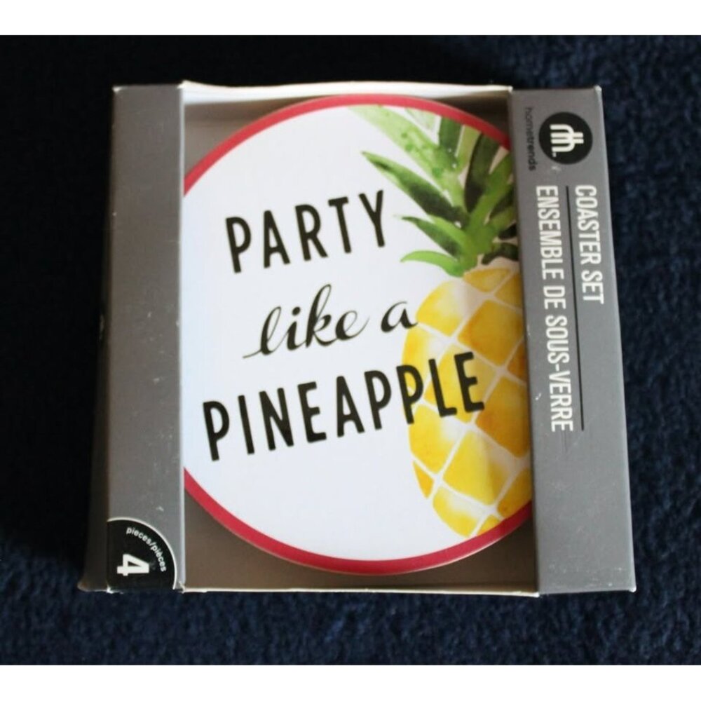 4 Hometrends Coaster Set "Party Like a Pineapple" NEW